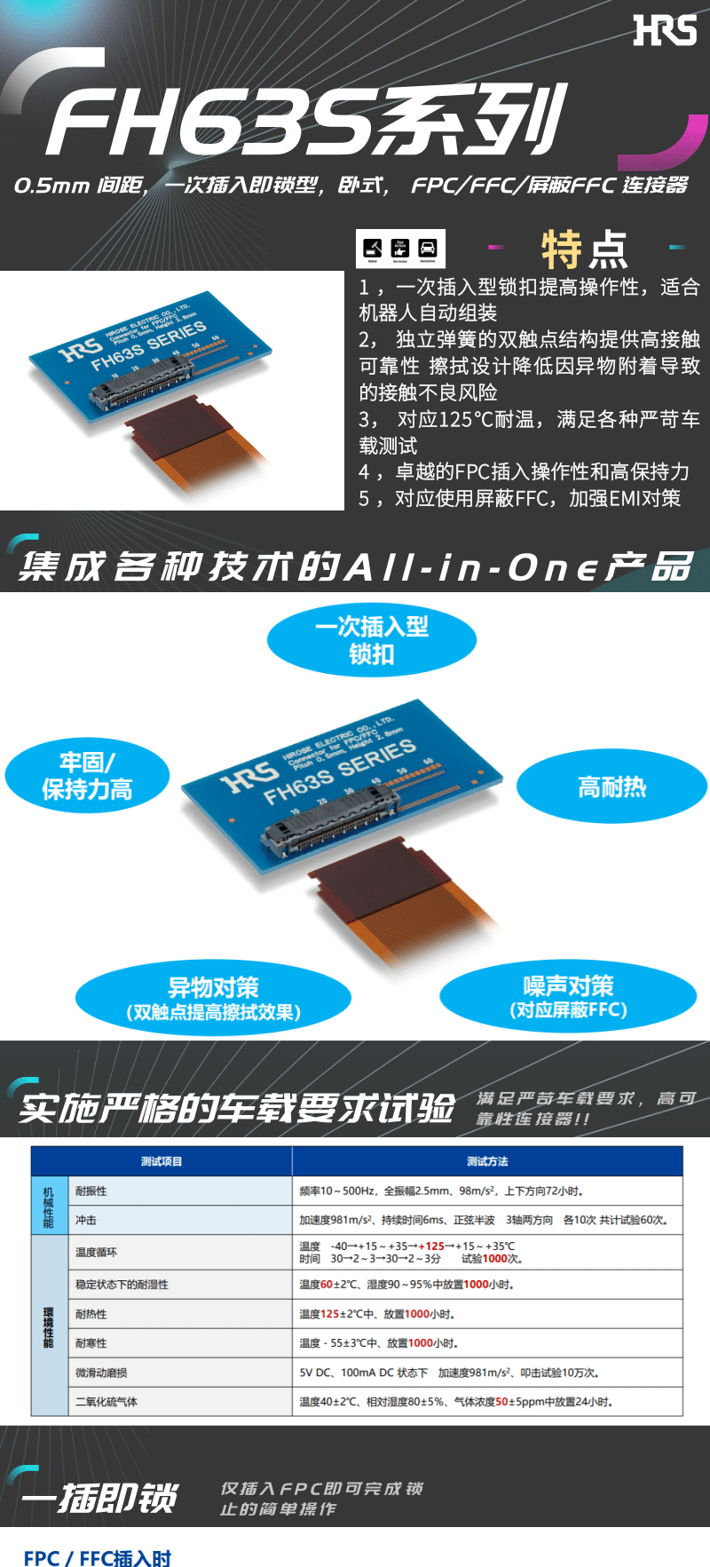 【產(chǎn)品推薦】一插即鎖，2觸點(diǎn)，支持125℃連接器-FH63S系列